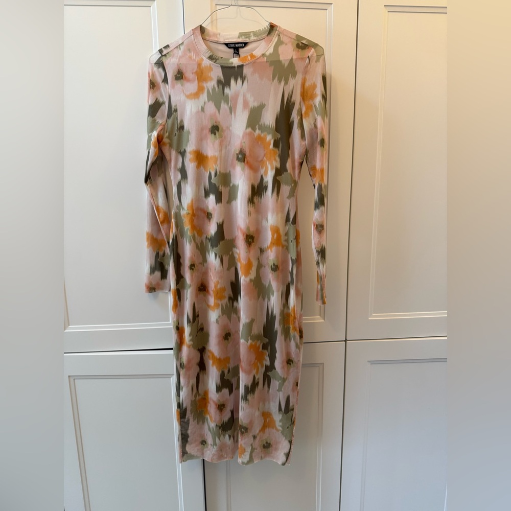 Steve Madden Floral Mesh Lined Midi Dress – Wedding Guest / Shower (NWT, Large)